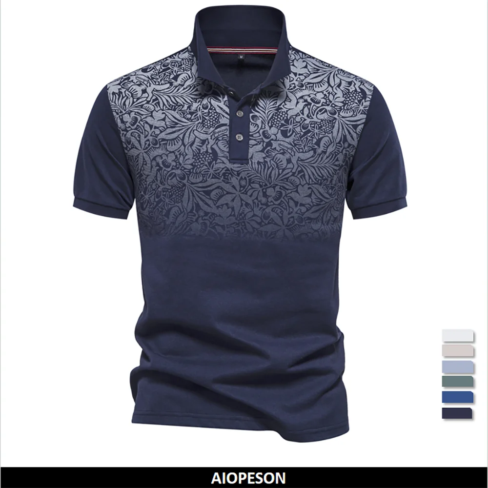 New Design Gradient Printed Cotton Blend Polo Shirts for Men Short Sleeve Summer Fashion Mens Polos