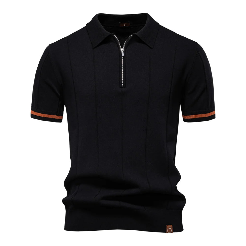 2025 Summer Men's Knit Cotton Polo Shirt - Breathable & Stretch Turn-Down Collar Design for Business  Golf and Social Events