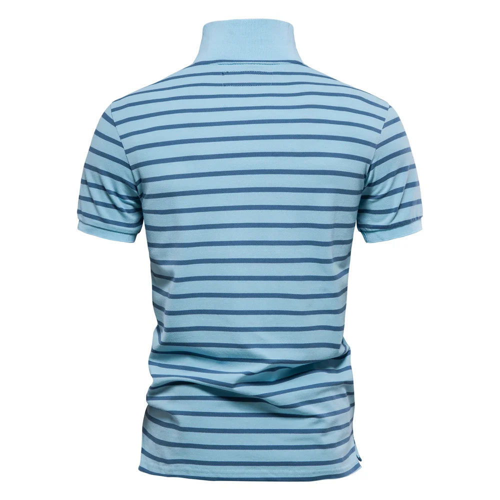 AIOPESON Cotton Embroidery Men's Polo Shirts Casual Striped Short-sleeved Polo Shirts for Men New Summer Polos Men Clothing