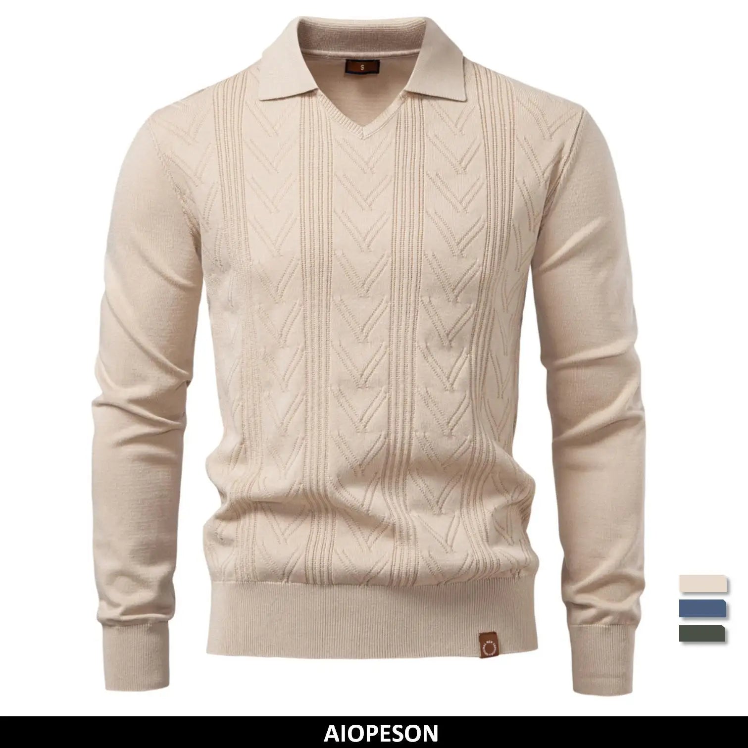 AIOPESON 2025 Modern V-neck Polo Men Solid Color Long Sleeve Fashion Forward Cut Luxury Business Social Premium Sweaters Male