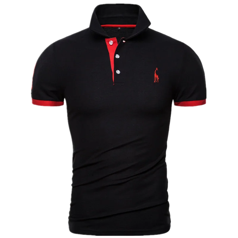 Dropshipping 13 Colors PoloGiraffe T Shirt Men Deer Embroidery Short Sleeve T-Shirts Casual Turn Down Collar Tops Tees For Men