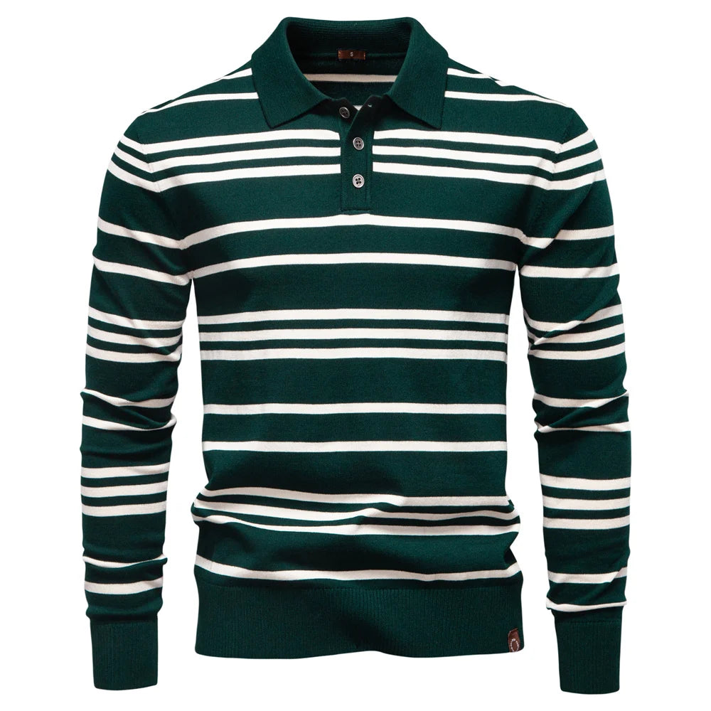 AIOPESON 2025 Color Block Polo Men Striped Long Sleeve New Autumn Designer Social Business Premium T-shirts Male
