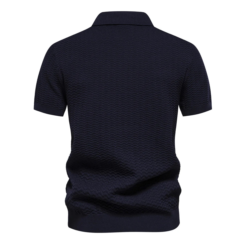 2024 New Summer Textured Ribbed Knit Polo Shirt for Men Short Sleeve Breathable and Cool Mens Polo Shirts