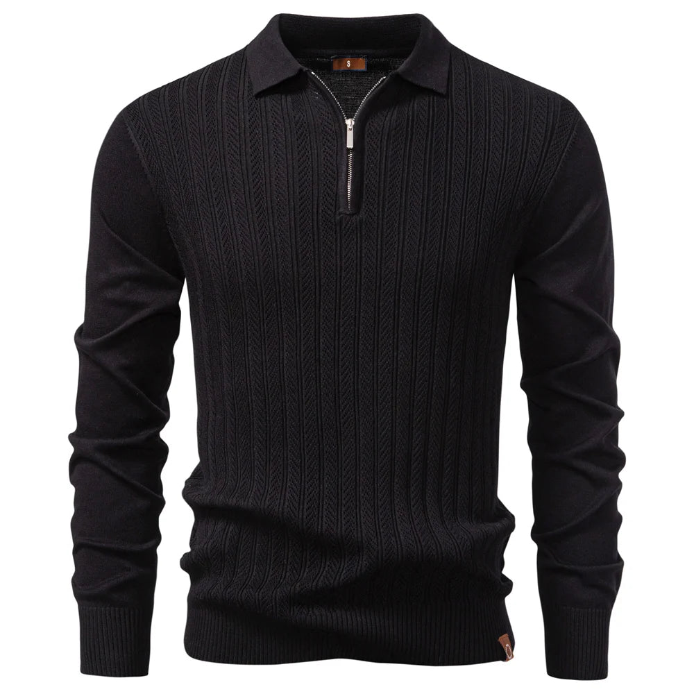 AIOPESON Premium Solid Color Polo Men Slim Fit Zip Long Sleeve Luxury Textured Fabric Business Casual Mens Sweatshirt