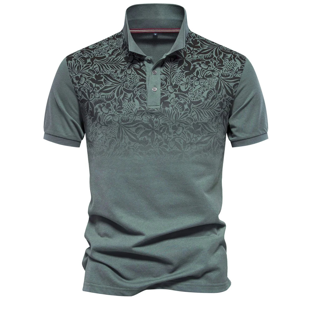 New Design Gradient Printed Cotton Blend Polo Shirts for Men Short Sleeve Summer Fashion Mens Polos