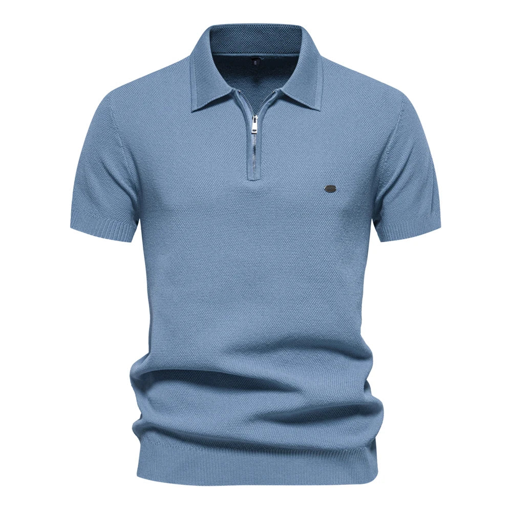 2024 New Summer Ribbed Knit Polo Shirt for Men Breathable and Cool Brand Quality Mens Textured Polo Shirts