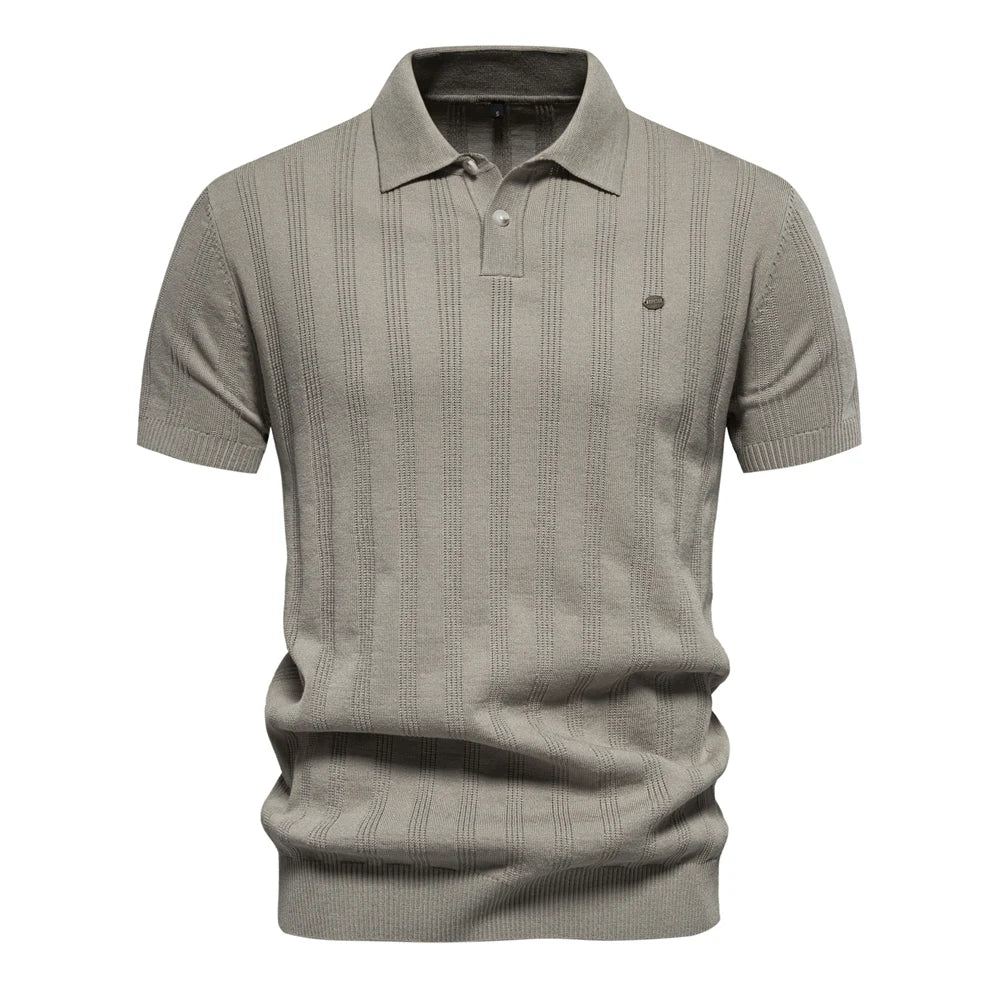 2024 New Summer Ribbed Knit Polo Shirt for Men Breathable and Cool Brand Quality Mens Textured Polo Shirts