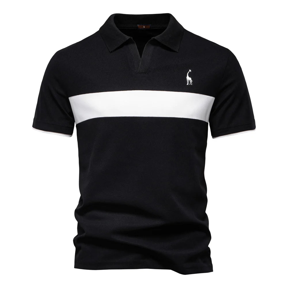 AIOPESON Men's Summer V-Neck Striped Polo Shirt Breathable Slim Fit Polo Shirts for Men Lightweight Casual Athletic Polo