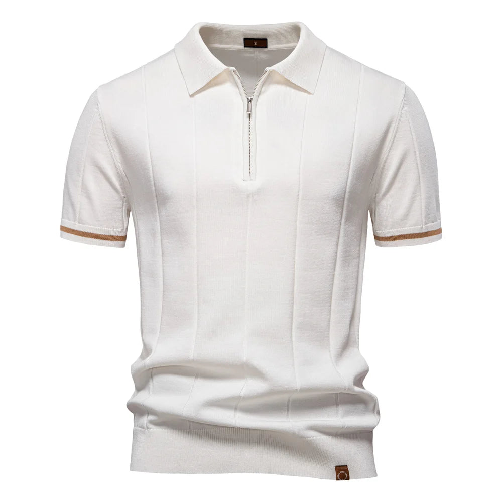 2025 Summer Men's Knit Cotton Polo Shirt - Breathable & Stretch Turn-Down Collar Design for Business  Golf and Social Events
