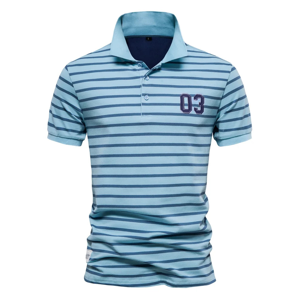 AIOPESON Cotton Embroidery Men's Polo Shirts Casual Striped Short-sleeved Polo Shirts for Men New Summer Polos Men Clothing