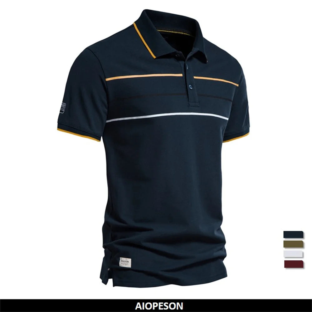 AIOPESON Men's Polo Shirts Cotton Short Sleeve Striped Contrast Color Polo Shirts for Men Brand High Quality Social Polos Male