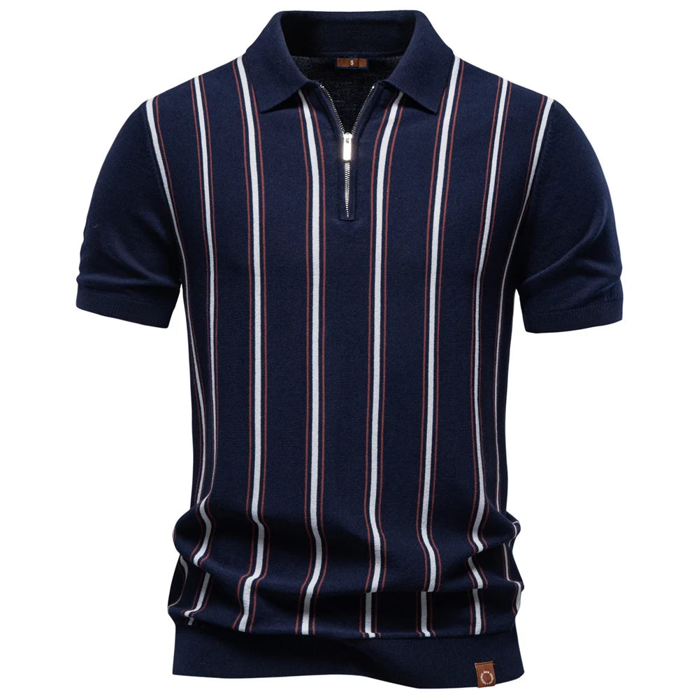 AIOPESON Brand Old Money Polo Shirt Men's Stripe Short Sleeve Soft Fabric Breathable Elegant Casual Polo Shirts for Men