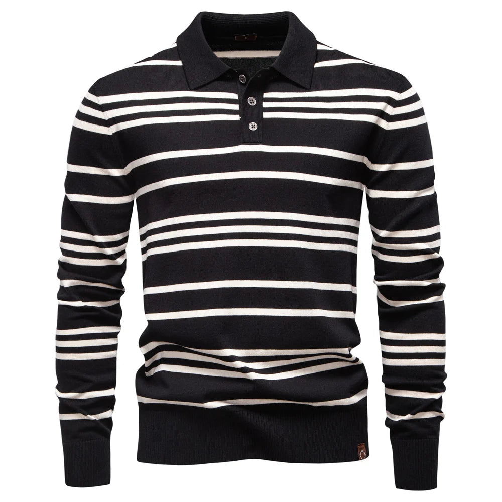 AIOPESON 2025 Color Block Polo Men Striped Long Sleeve New Autumn Designer Social Business Premium T-shirts Male