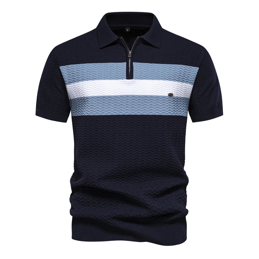 2024 New Summer Textured Ribbed Knit Polo Shirt for Men Short Sleeve Breathable and Cool Mens Polo Shirts
