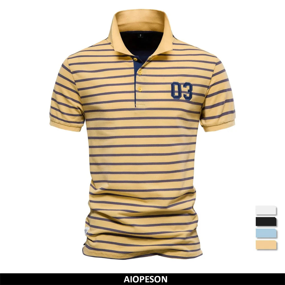 AIOPESON Cotton Embroidery Men's Polo Shirts Casual Striped Short-sleeved Polo Shirts for Men New Summer Polos Men Clothing