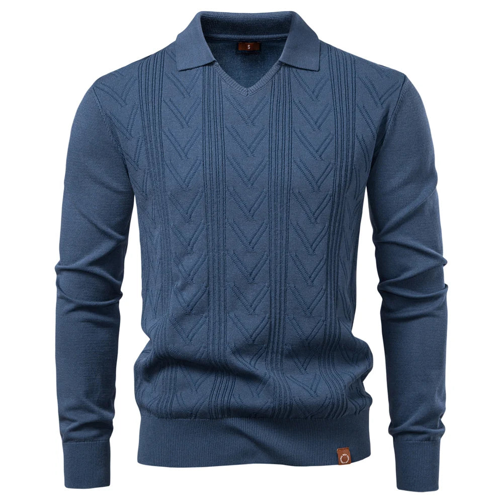 AIOPESON 2025 Modern V-neck Polo Men Solid Color Long Sleeve Fashion Forward Cut Luxury Business Social Premium Sweaters Male