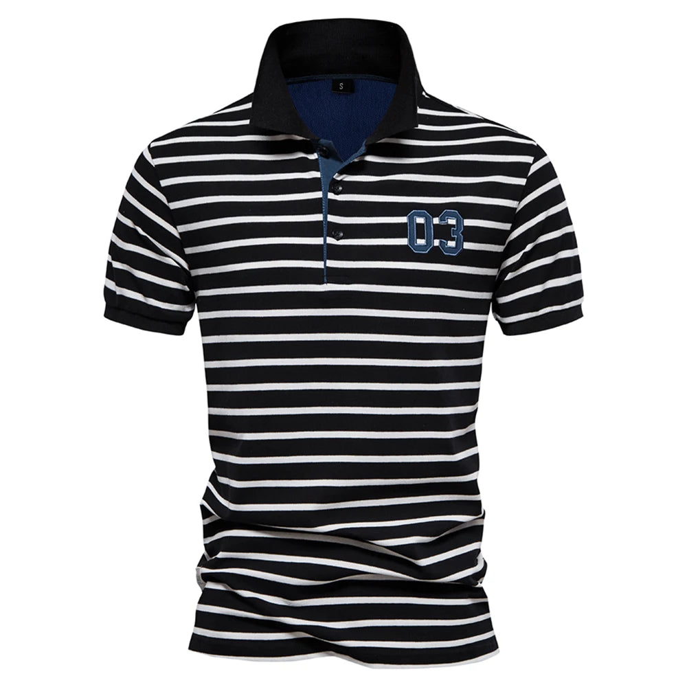 AIOPESON Men's Polo Shirts Cotton Short Sleeve Striped Contrast Color Polo Shirts for Men Brand High Quality Social Polos Male