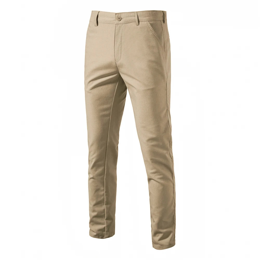 2024 Spring Autumn New Men's Casual Pants Linen Long Pants Breathable Straight Tube Men's Solid Color Versatile Long Pants