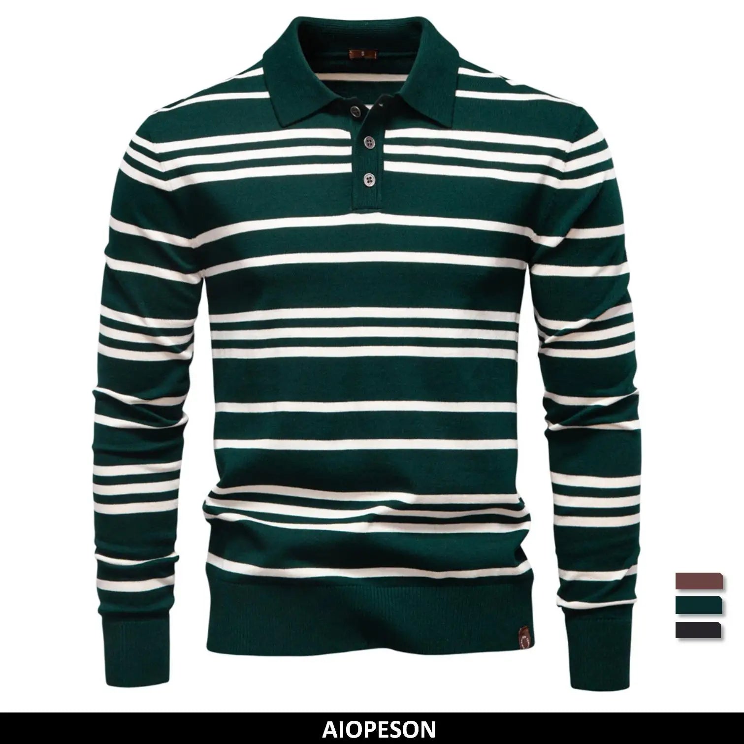 AIOPESON 2025 Color Block Polo Men Striped Long Sleeve New Autumn Designer Social Business Premium T-shirts Male