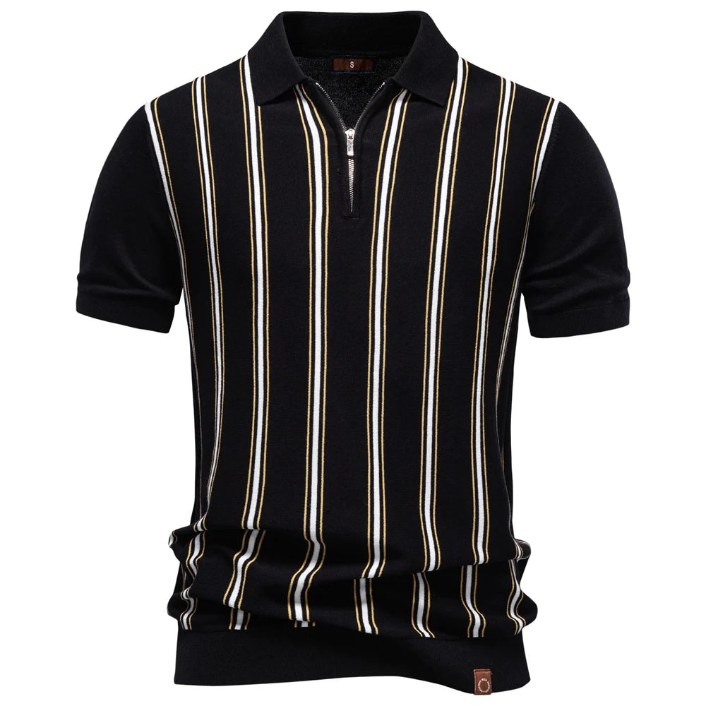 AIOPESON Brand Old Money Polo Shirt Men's Stripe Short Sleeve Soft Fabric Breathable Elegant Casual Polo Shirts for Men