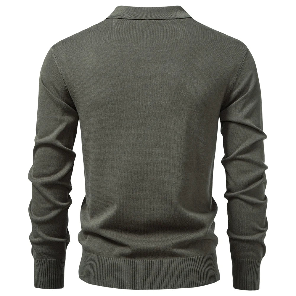 AIOPESON Premium Solid Color Polo Men Slim Fit Zip Long Sleeve Luxury Textured Fabric Business Casual Mens Sweatshirt