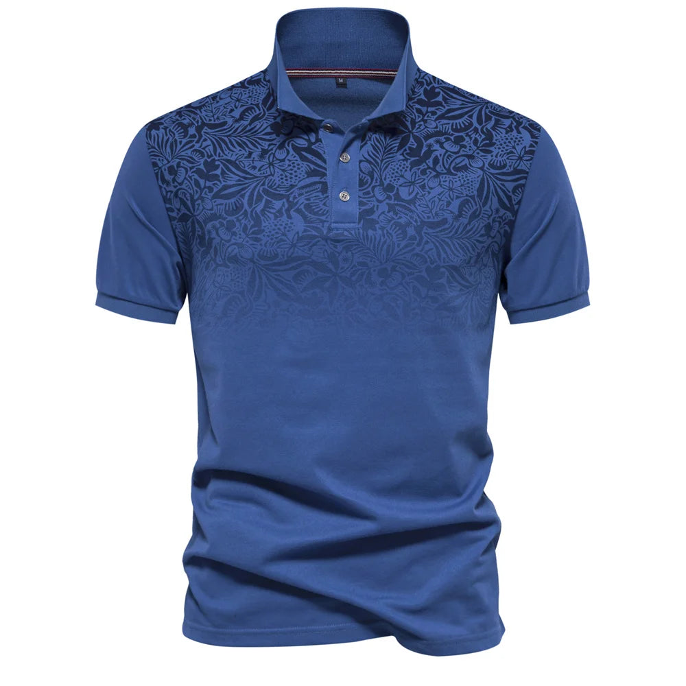 New Design Gradient Printed Cotton Blend Polo Shirts for Men Short Sleeve Summer Fashion Mens Polos
