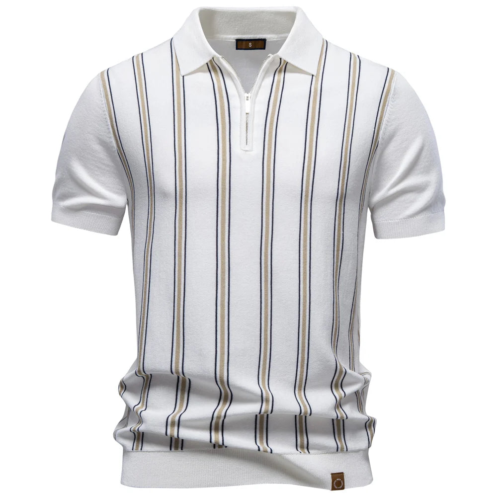 AIOPESON Brand Old Money Polo Shirt Men's Stripe Short Sleeve Soft Fabric Breathable Elegant Casual Polo Shirts for Men