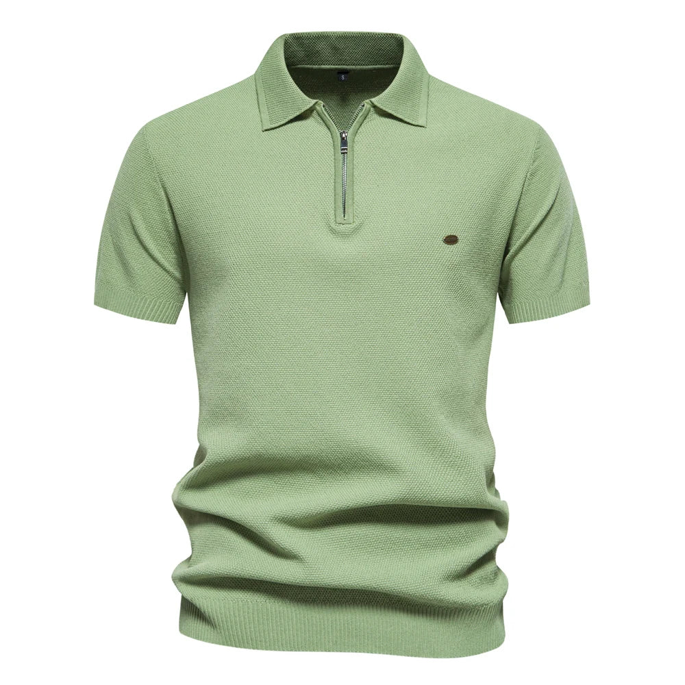 2024 New Summer Ribbed Knit Polo Shirt for Men Breathable and Cool Brand Quality Mens Textured Polo Shirts