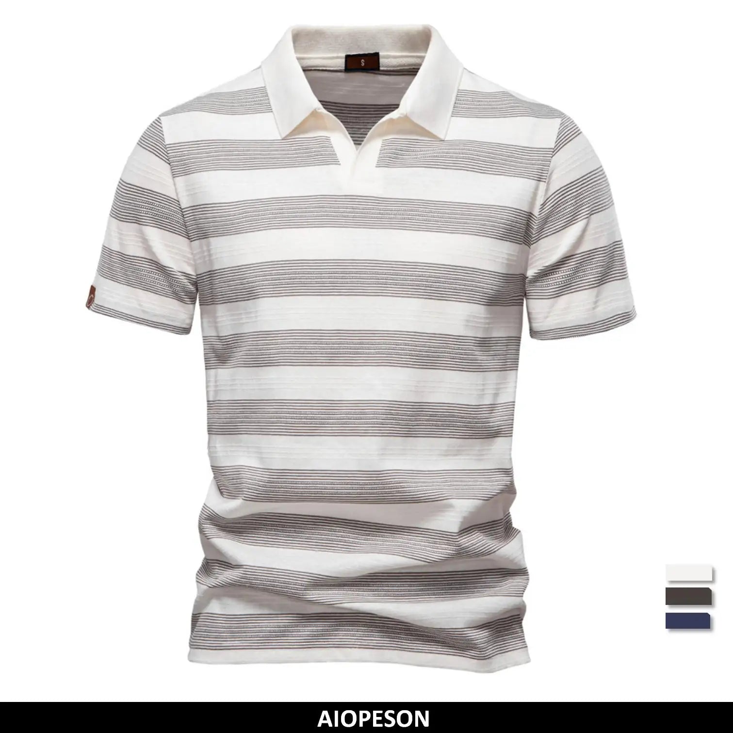 AIOPESON 2025 New Summer Striped V Neck Cotton Polo Shirts for Men Breathable Short Sleeve Casual Knit Shirts Comfort Fit
