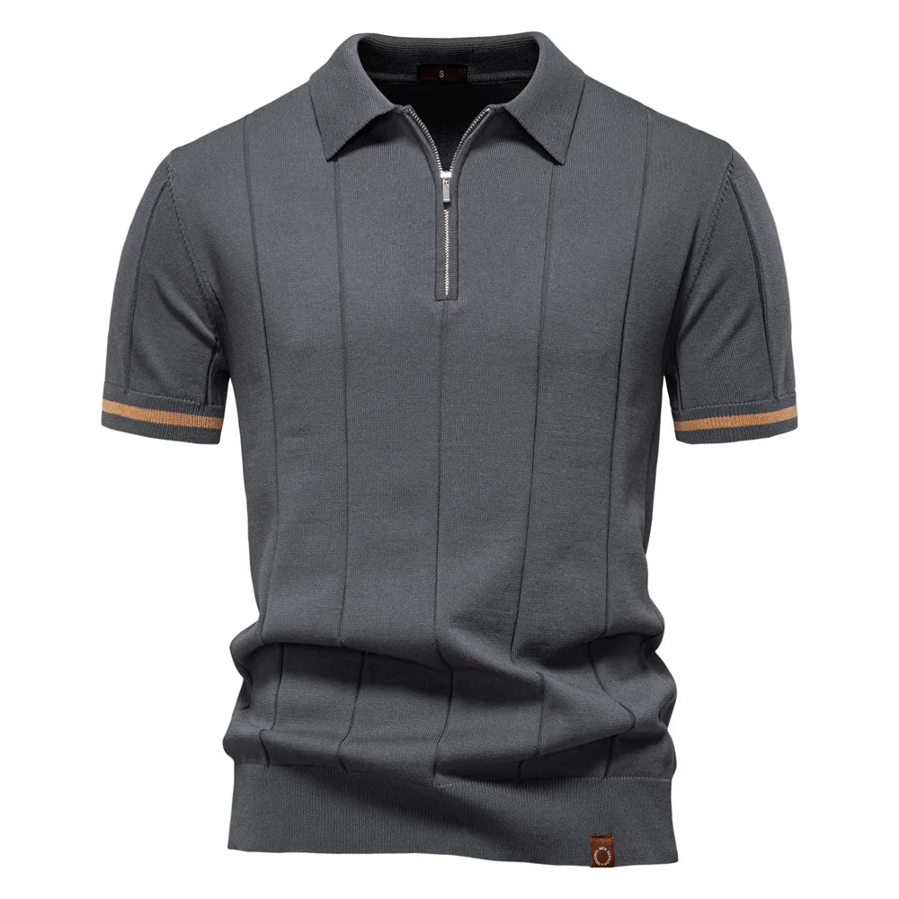 2025 Summer Men's Knit Cotton Polo Shirt - Breathable & Stretch Turn-Down Collar Design for Business  Golf and Social Events