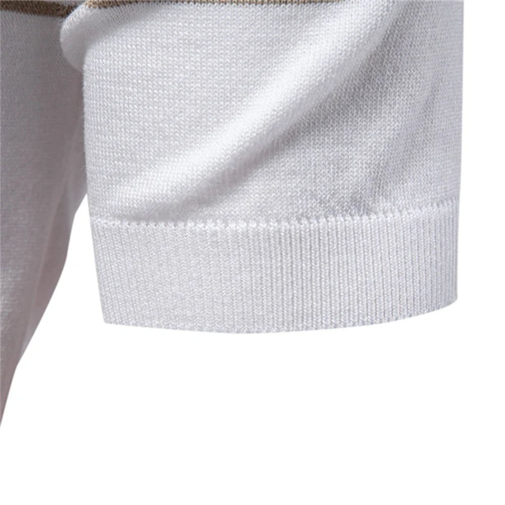 ‌2025 Men's Slim Fit Solid & Striped Business Casual Polo Shirts Breathable Short Sleeve Comfort Top for Office Social Summer