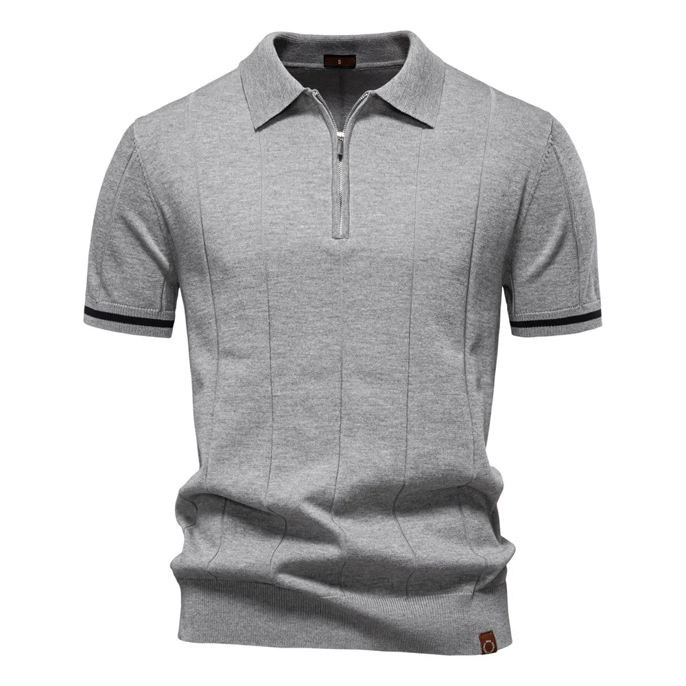 2025 Summer Men's Knit Cotton Polo Shirt - Breathable & Stretch Turn-Down Collar Design for Business  Golf and Social Events