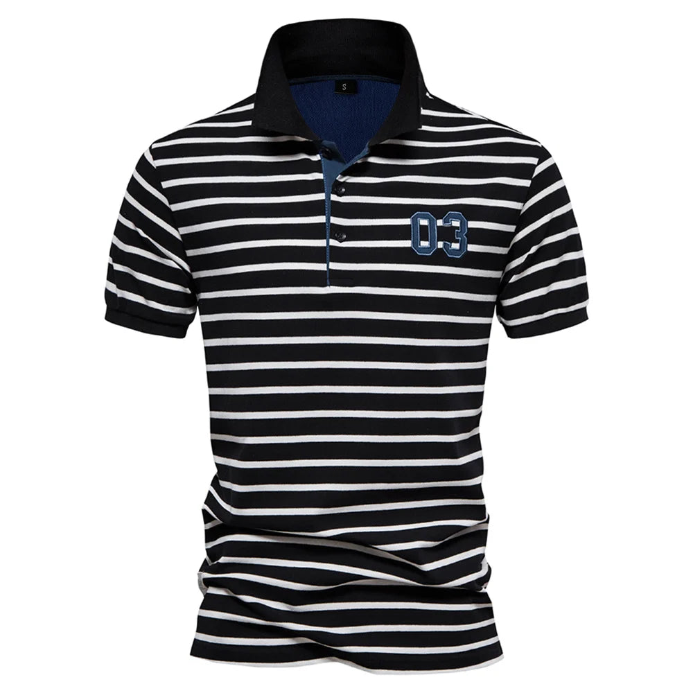AIOPESON Cotton Embroidery Men's Polo Shirts Casual Striped Short-sleeved Polo Shirts for Men New Summer Polos Men Clothing