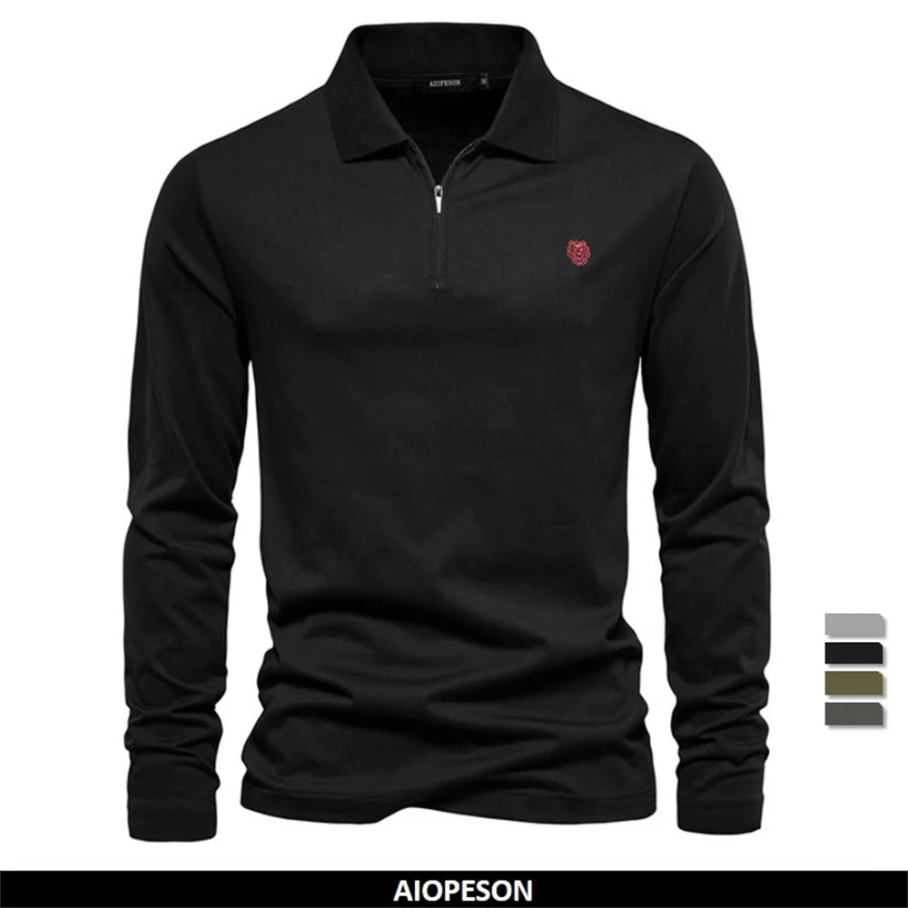 AIOPESON Brand Long Sleeve Men's Polo Shirts 100% Cotton Solid Color Casual Polo Shirts for Men New Sping Autumn Basic Polos Men