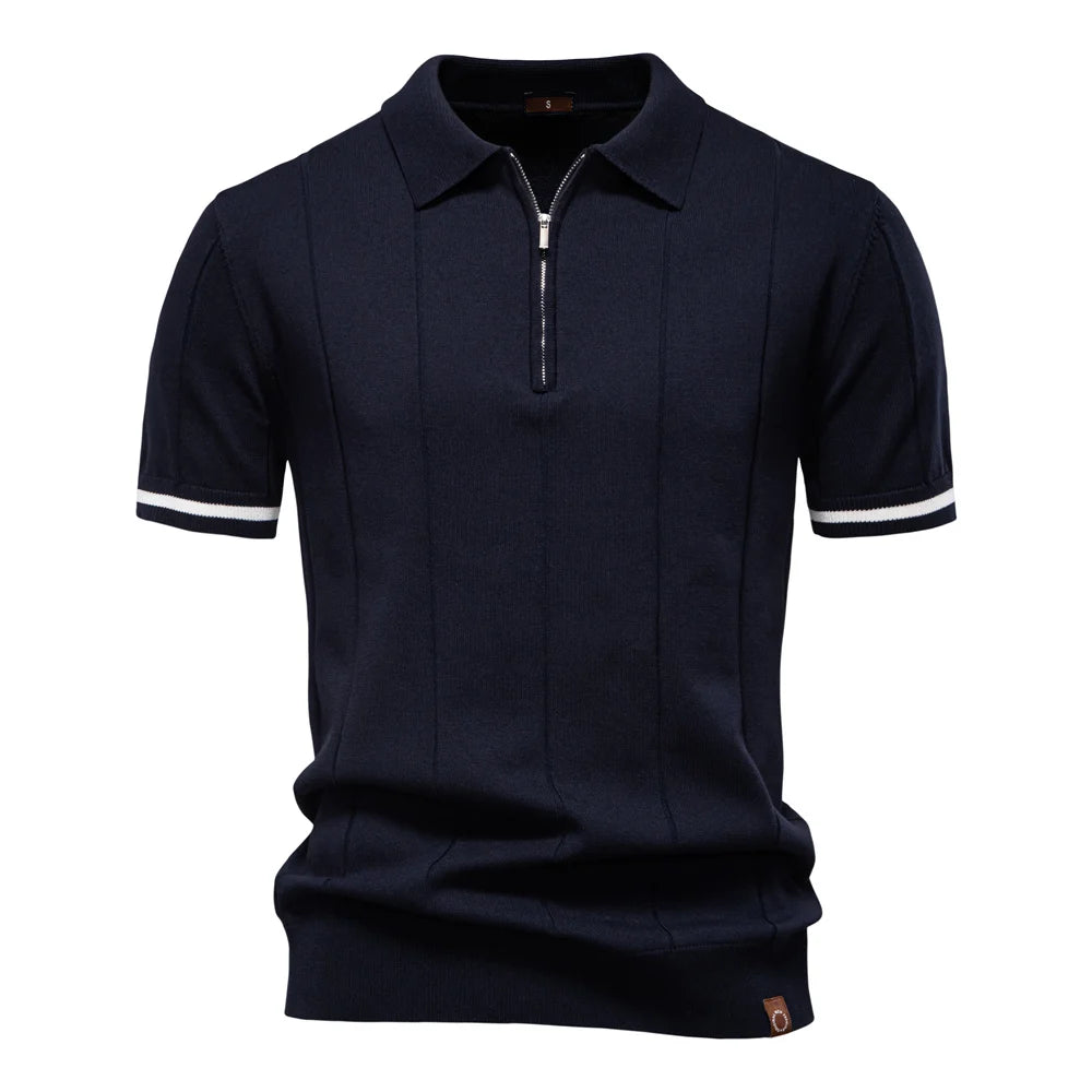 2025 Summer Men's Knit Cotton Polo Shirt - Breathable & Stretch Turn-Down Collar Design for Business  Golf and Social Events