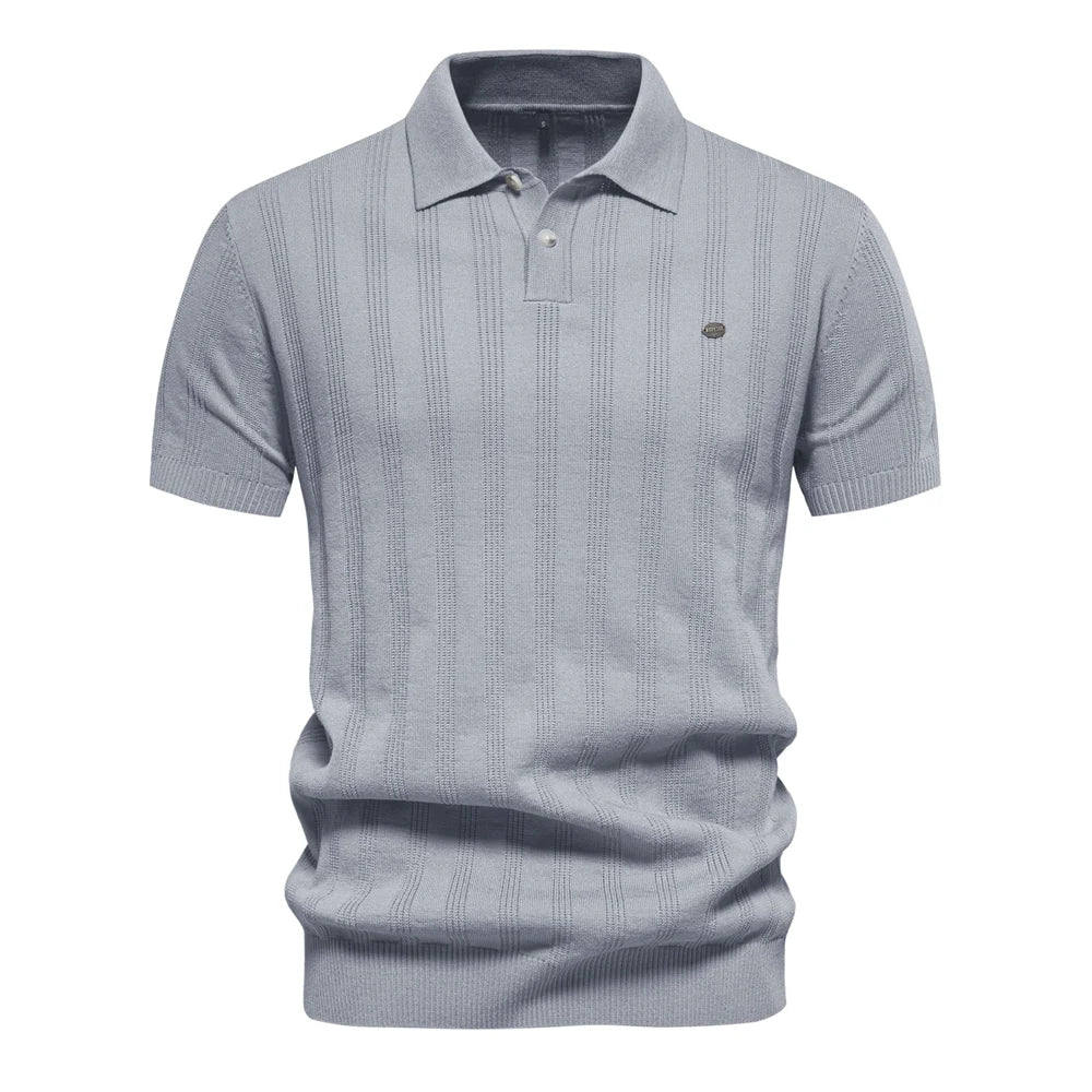 2024 New Summer Ribbed Knit Polo Shirt for Men Breathable and Cool Brand Quality Mens Textured Polo Shirts