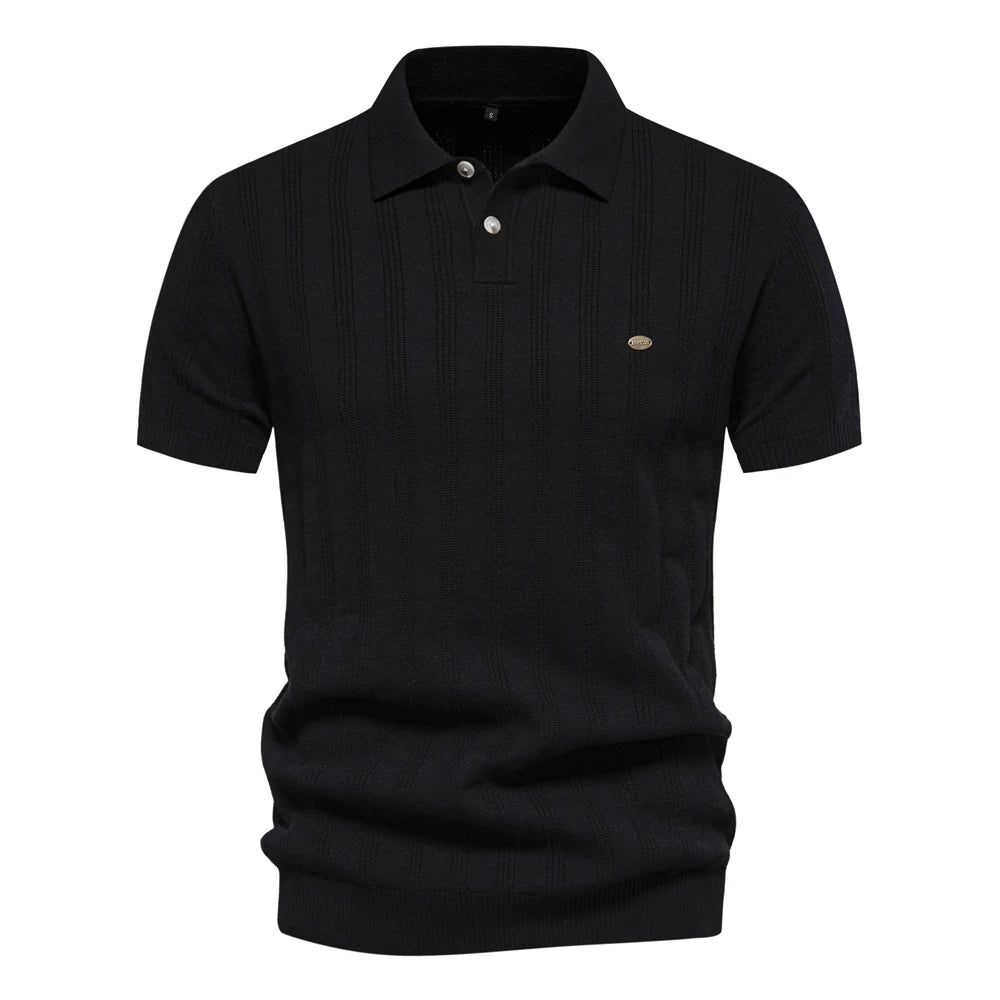 2024 New Summer Ribbed Knit Polo Shirt for Men Breathable and Cool Brand Quality Mens Textured Polo Shirts