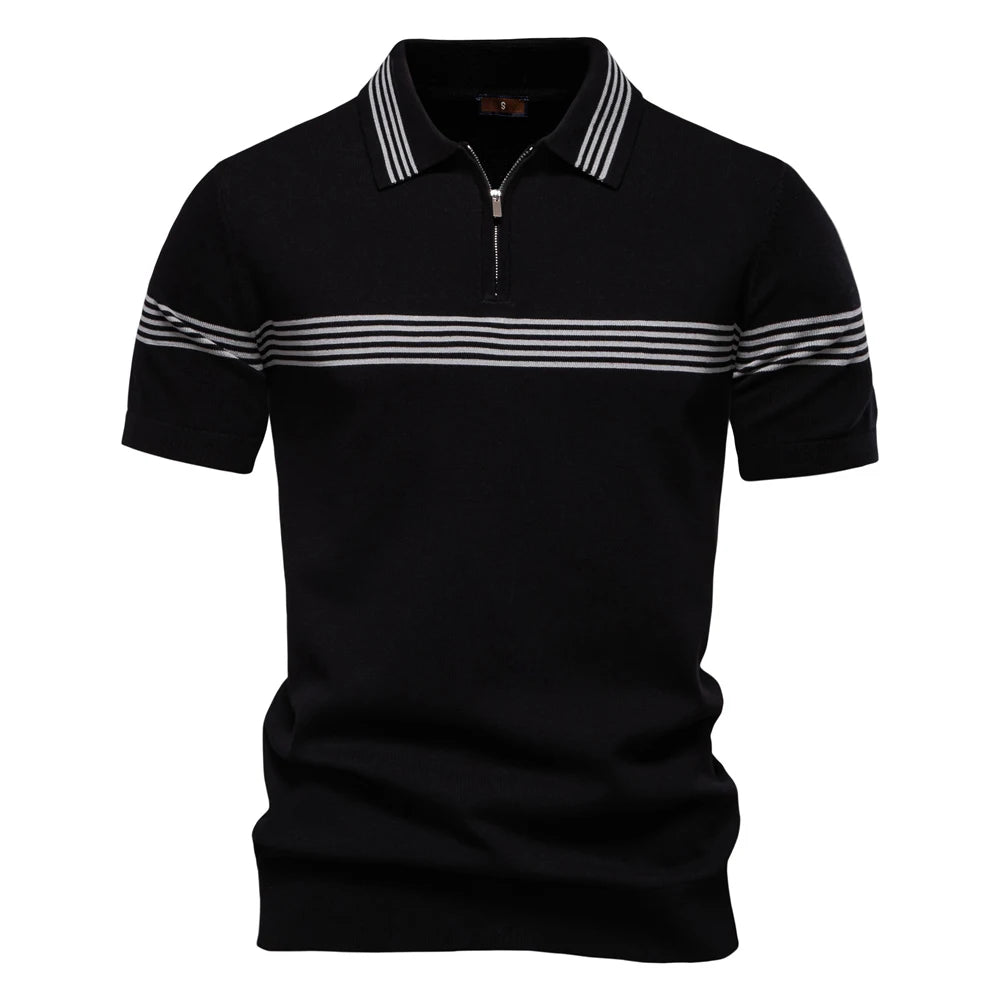 ‌2025 Men's Slim Fit Solid & Striped Business Casual Polo Shirts Breathable Short Sleeve Comfort Top for Office Social Summer