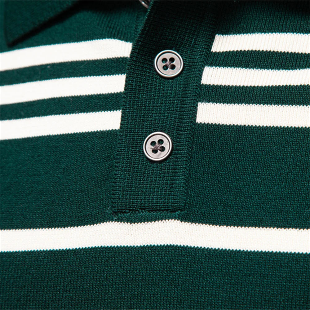 AIOPESON 2025 Color Block Polo Men Striped Long Sleeve New Autumn Designer Social Business Premium T-shirts Male